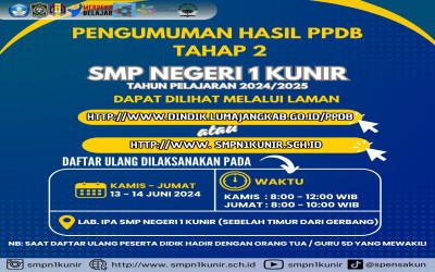 PENGUMUMAN HASIL SELEKSI PPDB SMP NEGERI 1 KUNIR TAHAP 2 Tahun 2024