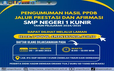 PENGUMUMAN HASIL SELEKSI PPDB SMP NEGERI 1 KUNIR Tahun 2024